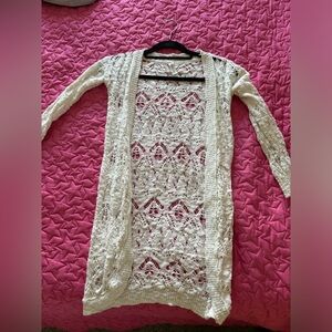 Aeropostale White Knit Crochet Cardigan